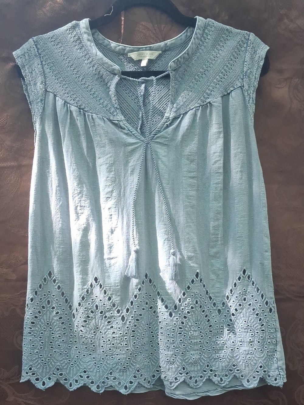 Lucky Brand Light Blue Eyelet Tassel Tunic